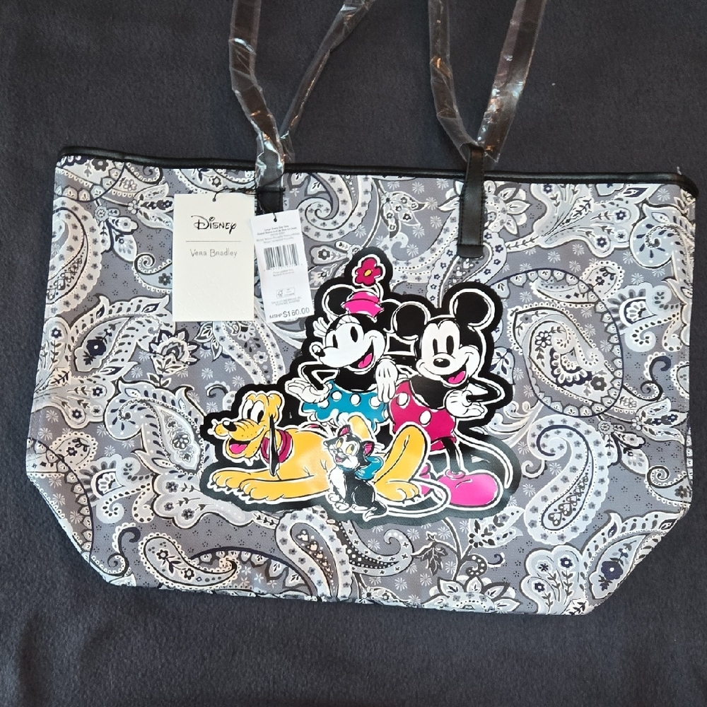 Vera Bradley Gray and Black Tote Bag with Paisley Design